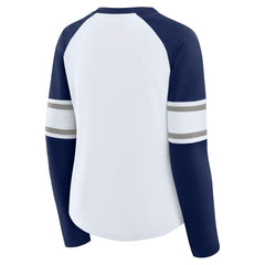 Fanatics Dallas Cowboys Women's Redzone Blitz Package Raglan Lace-Up V-Neck Long Sleeve T-Shirt White/Navy