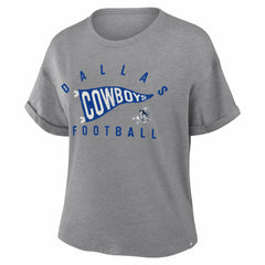 Fanatics Dallas Cowboys Women's Pennant Wave Tribute Tri-Blend Boxy T-Shirt Heather Gray