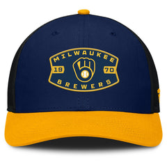 Milwaukee Brewers Fanatics Cutoff Adjustable Trucker Hat - Navy/Gold - Fanatics Online