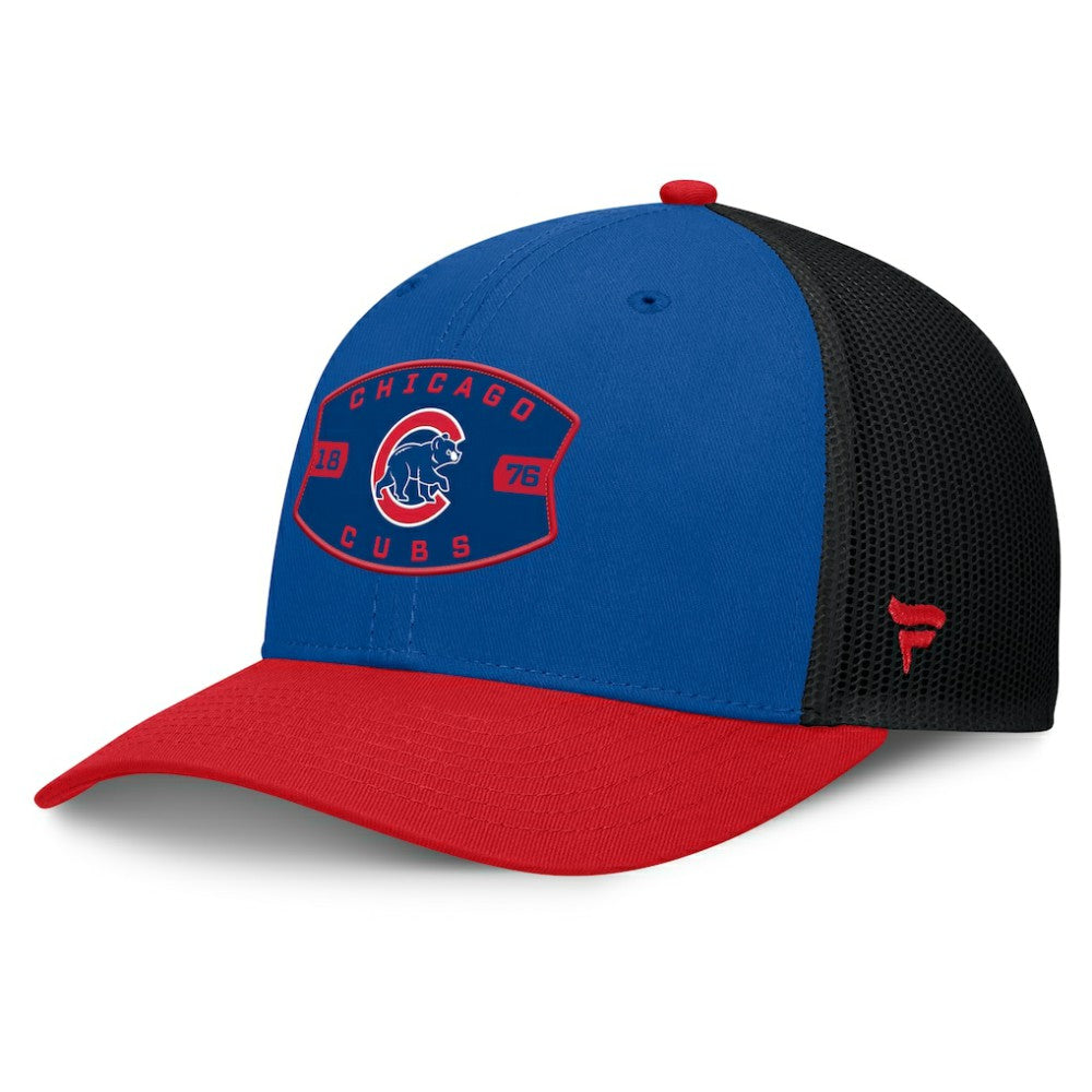 Chicago Cubs Fanatics Cutoff Adjustable Trucker Hat - Royal/Red - Fanatics Discount