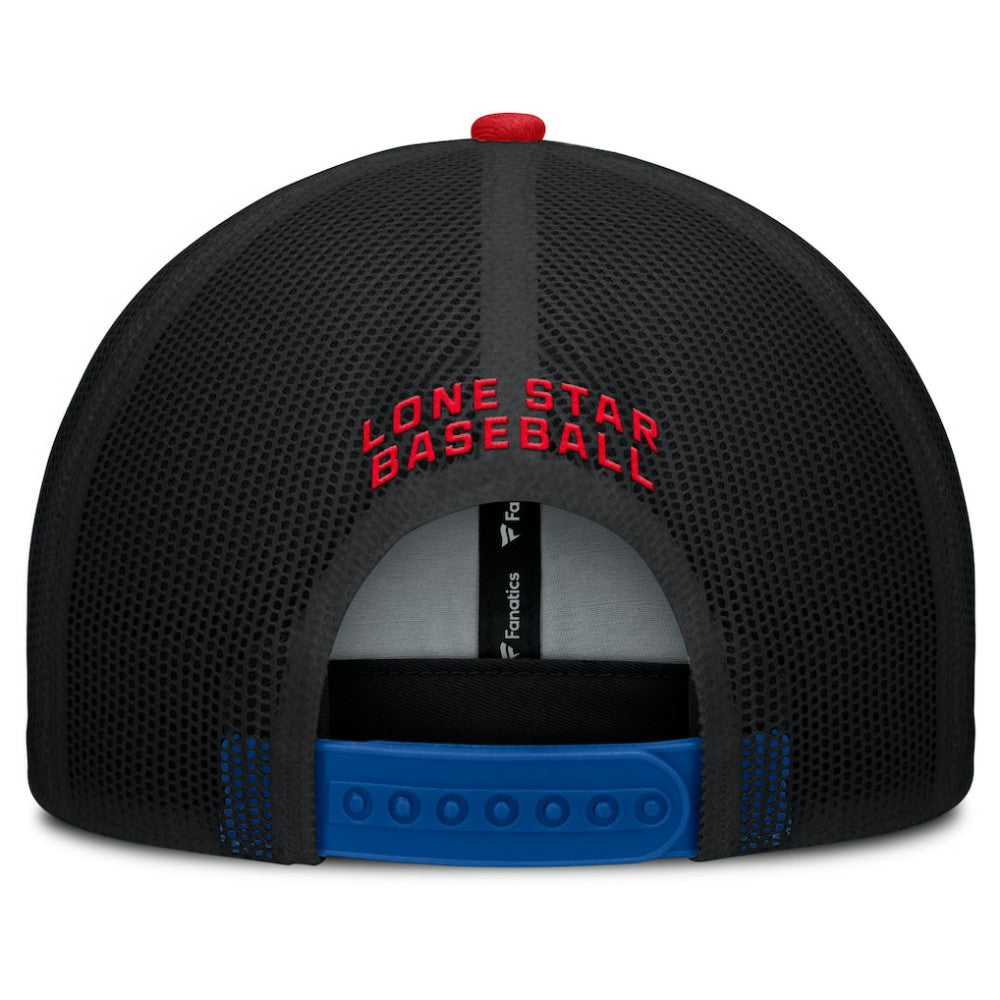Texas Rangers Fanatics Cutoff Adjustable Trucker Hat - Royal/Red - Fanatics Lifestyle