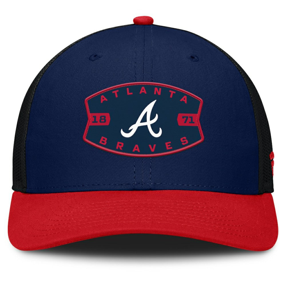 Atlanta Braves Fanatics Cutoff Adjustable Trucker Hat - Navy/Red - Fanatics Lifestyle