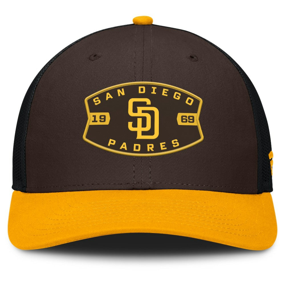 San Diego Padres Fanatics Cutoff Adjustable Trucker Hat - Brown/Gold - Fanatics on Sale
