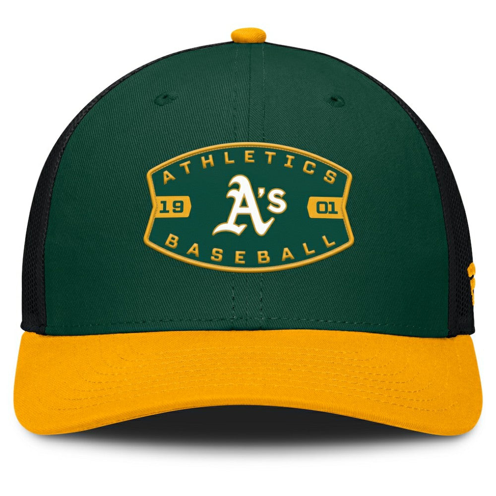 Athletics Fanatics Cutoff Adjustable Trucker Hat - Green/Gold - Fanatics Discount