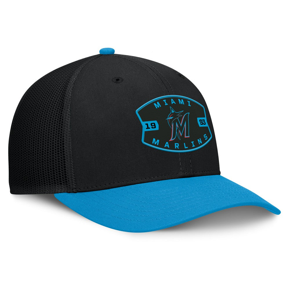 Miami Marlins Fanatics Cutoff Adjustable Trucker Hat - Black/Blue - Fanatics Discount