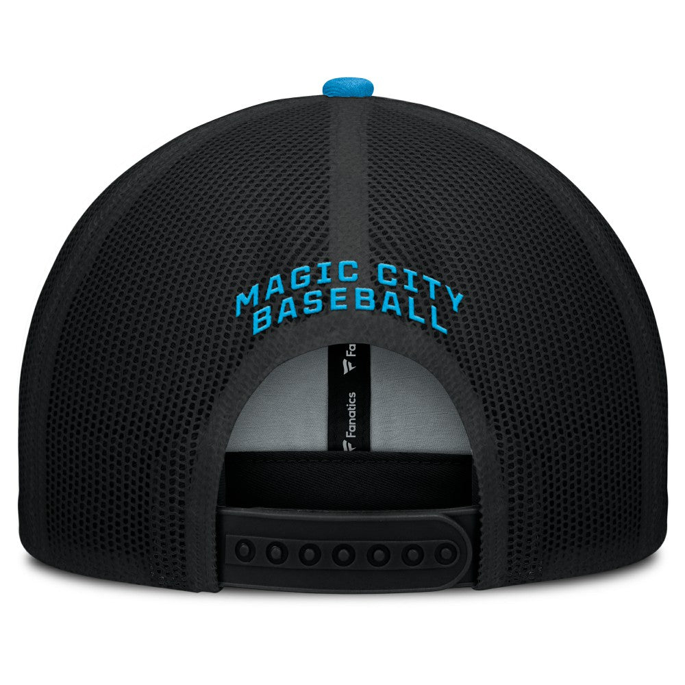 Miami Marlins Fanatics Cutoff Adjustable Trucker Hat - Black/Blue - Fanatics Discount