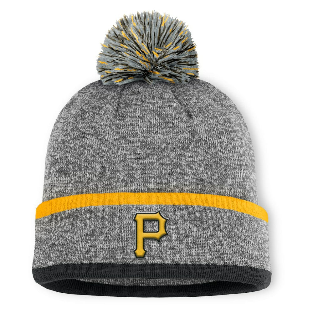 Pittsburgh Pirates Fanatics Backstop Cuffed Knit Hat with Pom - Heather Gray - Fanatics Discount