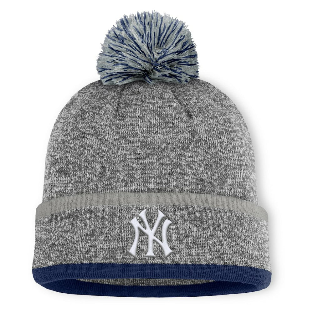 New York Yankees Fanatics Backstop Cuffed Knit Hat with Pom - Heather Gray - Fanatics on Sale