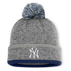 New York Yankees Fanatics Backstop Cuffed Knit Hat with Pom - Heather Gray - Fanatics on Sale