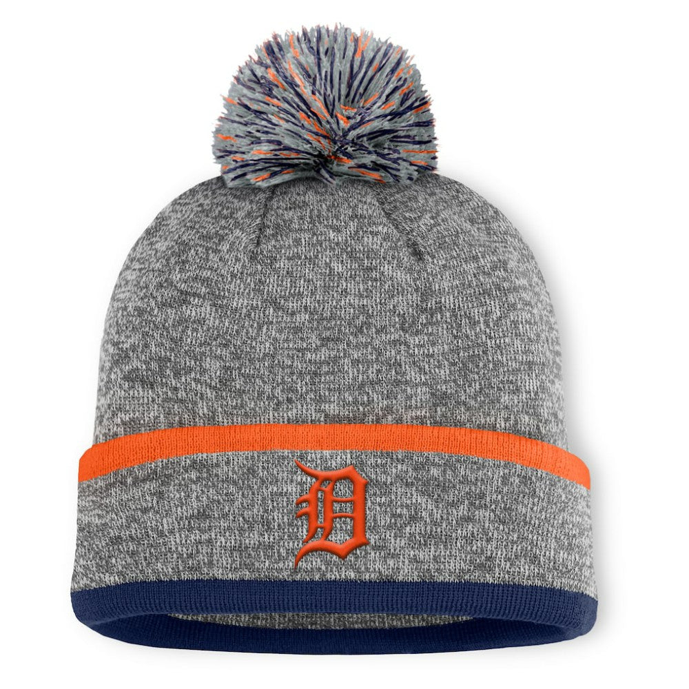 Detroit Tigers Fanatics Backstop Cuffed Knit Hat with Pom - Heather Gray - Fanatics Discount