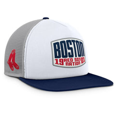 Boston Red Sox Fanatics Cranked Foam Front Patch Trucker Adjustable Hat - Gray/White - Fanatics Discount