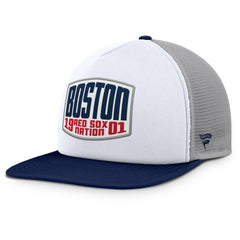 Boston Red Sox Fanatics Cranked Foam Front Patch Trucker Adjustable Hat - Gray/White - Fanatics Discount