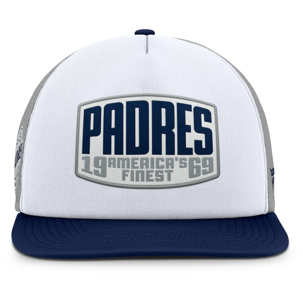 San Diego Padres Fanatics Cranked Foam Front Patch Trucker Adjustable Hat - Gray/White - Fanatics Sale