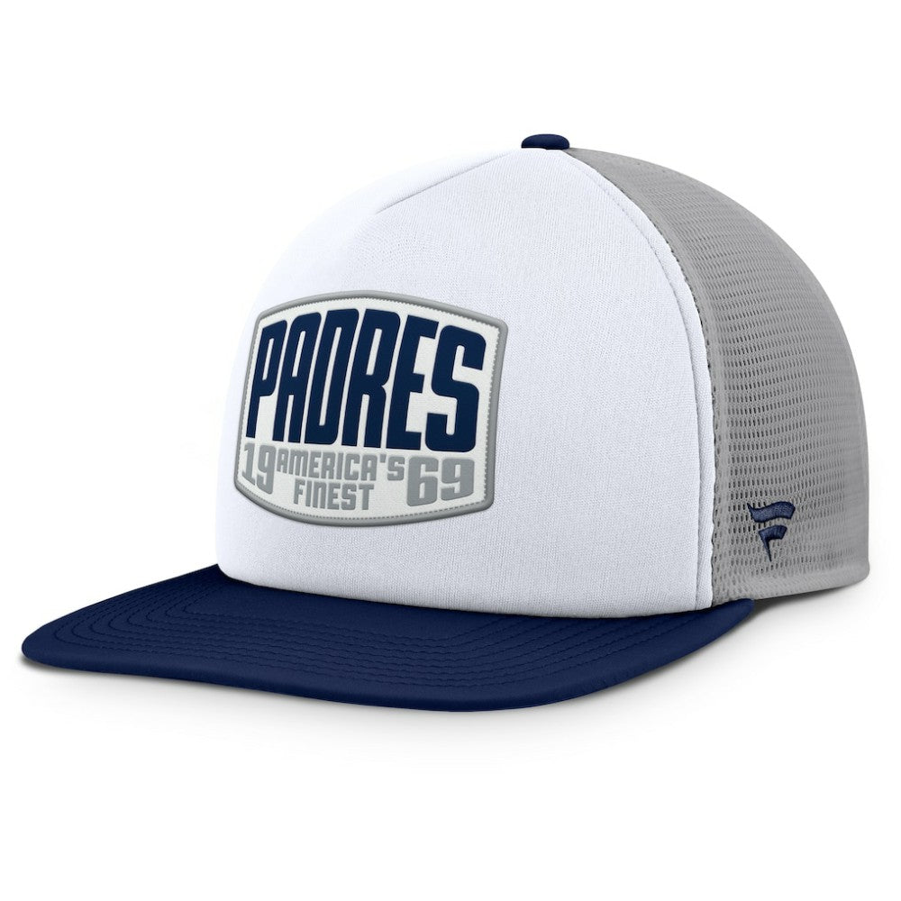 San Diego Padres Fanatics Cranked Foam Front Patch Trucker Adjustable Hat - Gray/White - Fanatics Sale