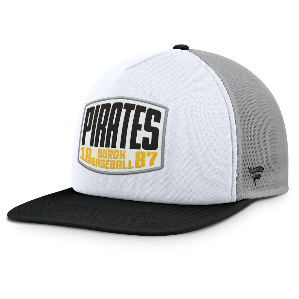 Pittsburgh Pirates Fanatics Cranked Foam Front Patch Trucker Adjustable Hat - Gray/White - Fanatics Discount