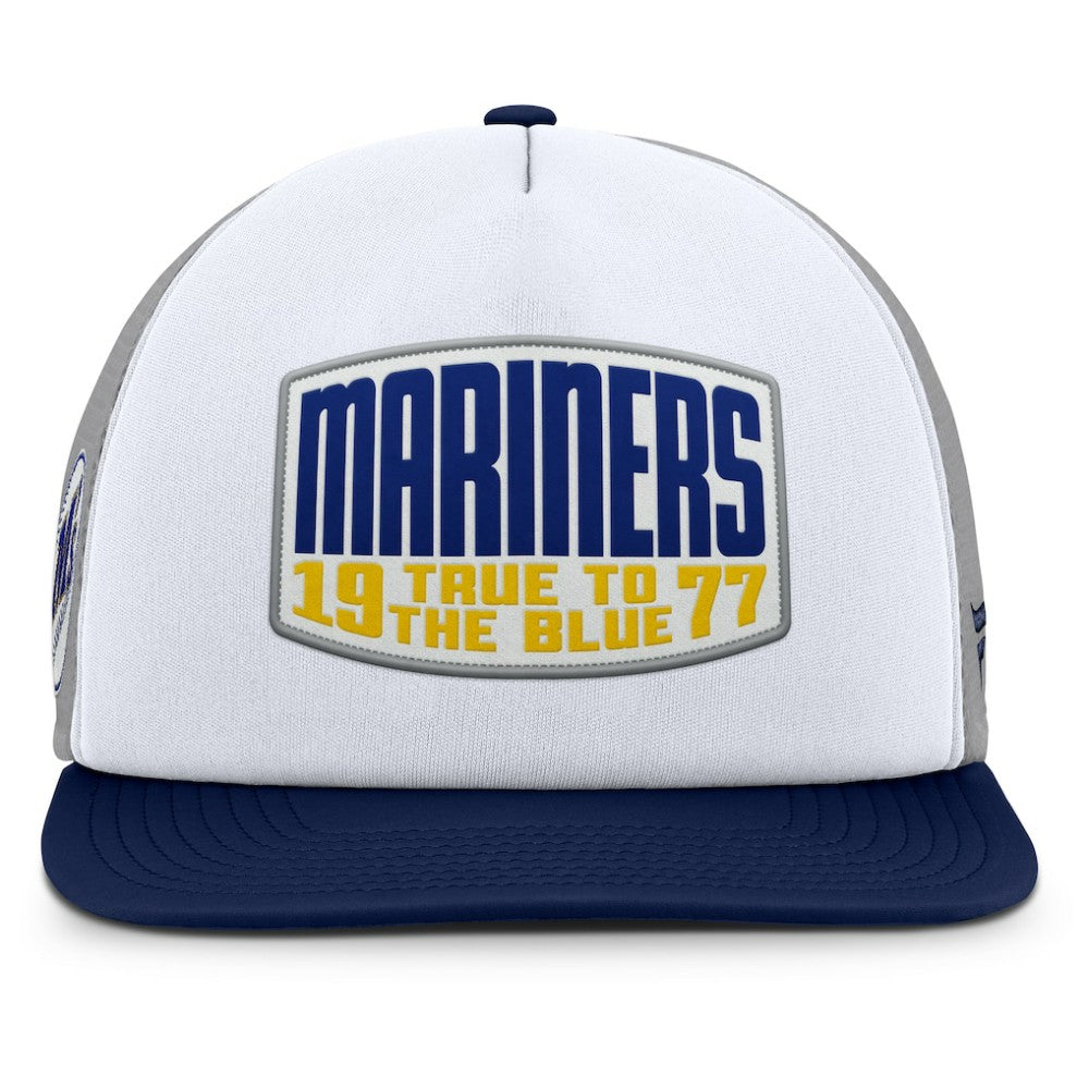 Seattle Mariners Fanatics Cranked Foam Front Patch Trucker Adjustable Hat - Gray/White - Fanatics on Sale
