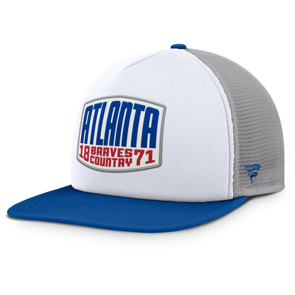 Atlanta Braves Fanatics Cranked Foam Front Patch Trucker Adjustable Hat - Gray/White - Fanatics Online
