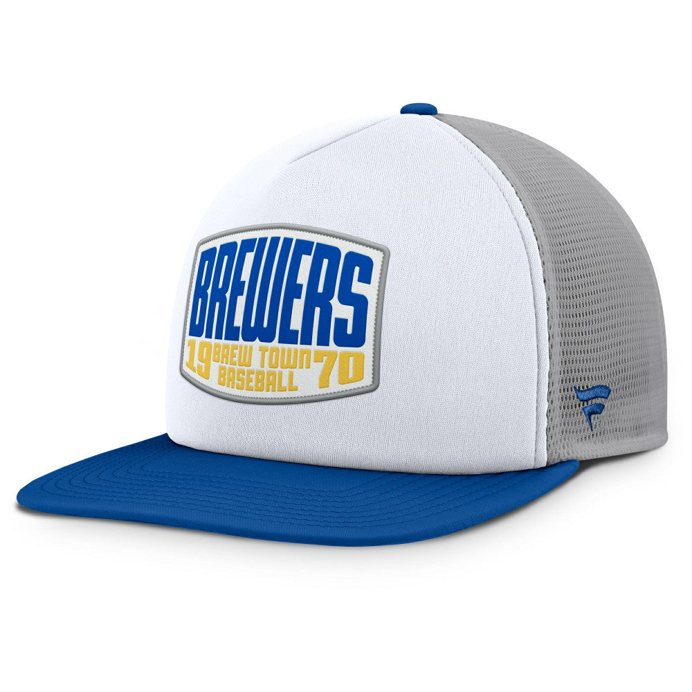 Milwaukee Brewers Fanatics Cranked Foam Front Patch Trucker Adjustable Hat - Gray/White - Fanatics Discount