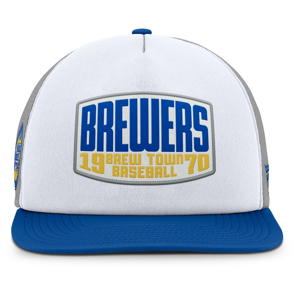 Milwaukee Brewers Fanatics Cranked Foam Front Patch Trucker Adjustable Hat - Gray/White - Fanatics Discount