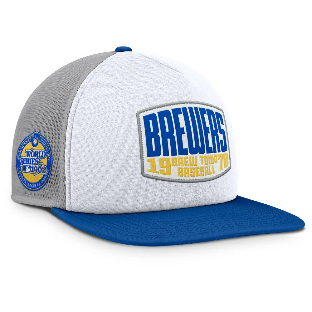 Milwaukee Brewers Fanatics Cranked Foam Front Patch Trucker Adjustable Hat - Gray/White - Fanatics Discount