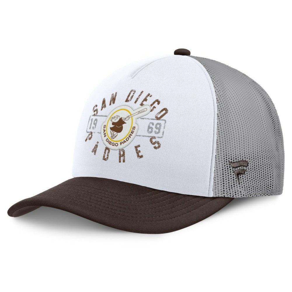 San Diego Padres Fanatics Designated A-Frame Foam Front Trucker Adjustable Hat - White/Brown - Fanatics on Sale
