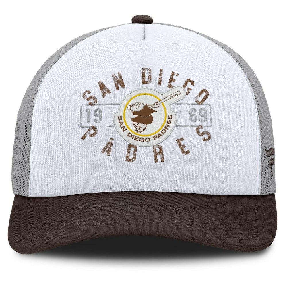 San Diego Padres Fanatics Designated A-Frame Foam Front Trucker Adjustable Hat - White/Brown - Fanatics on Sale
