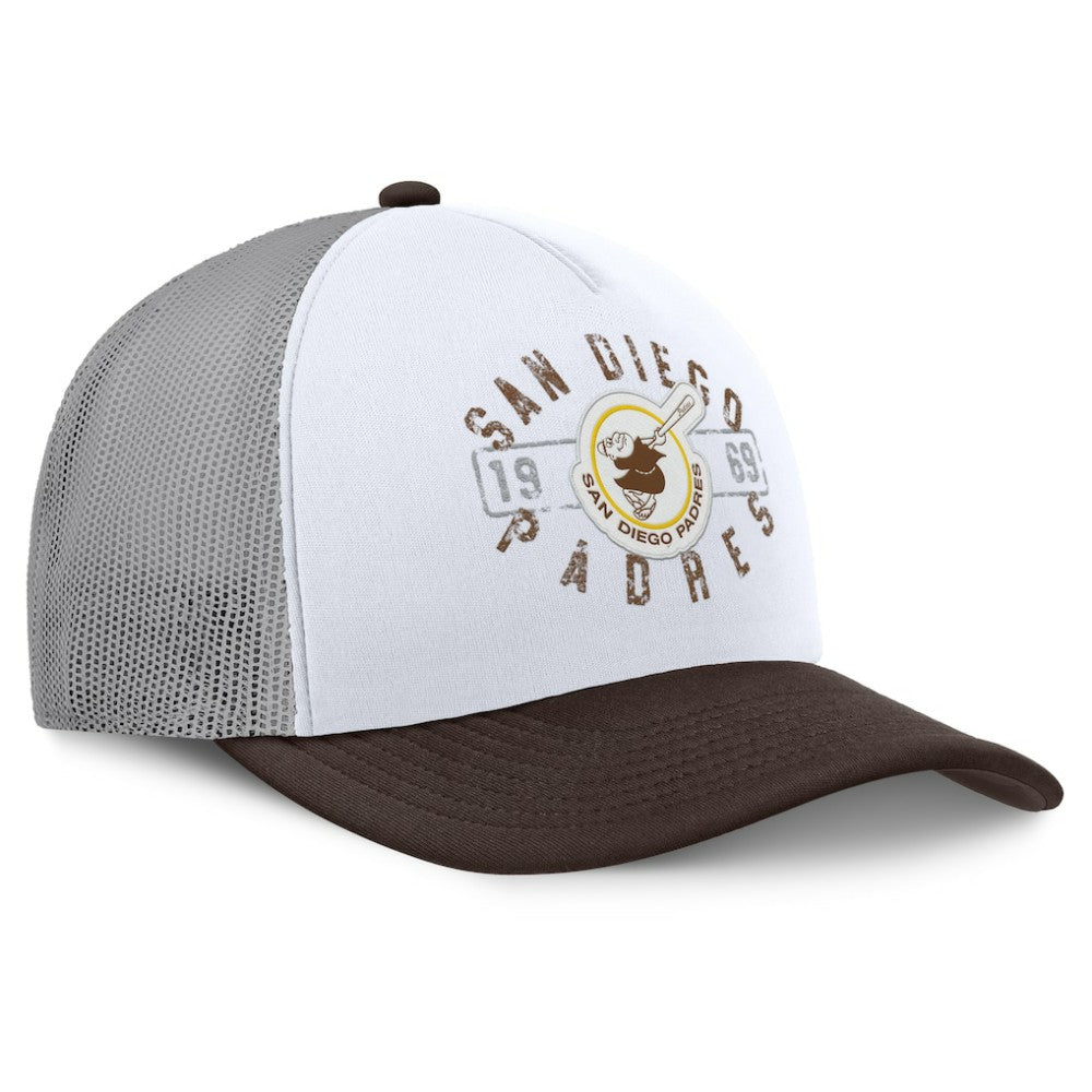 San Diego Padres Fanatics Designated A-Frame Foam Front Trucker Adjustable Hat - White/Brown - Fanatics on Sale