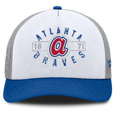 Atlanta Braves Fanatics Designated A-Frame Foam Front Trucker Adjustable Hat - White/Royal - Fanatics Lifestyle