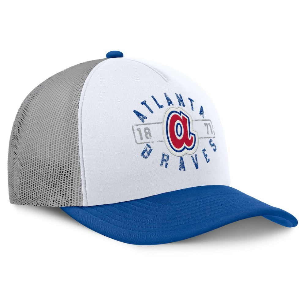 Atlanta Braves Fanatics Designated A-Frame Foam Front Trucker Adjustable Hat - White/Royal - Fanatics Lifestyle