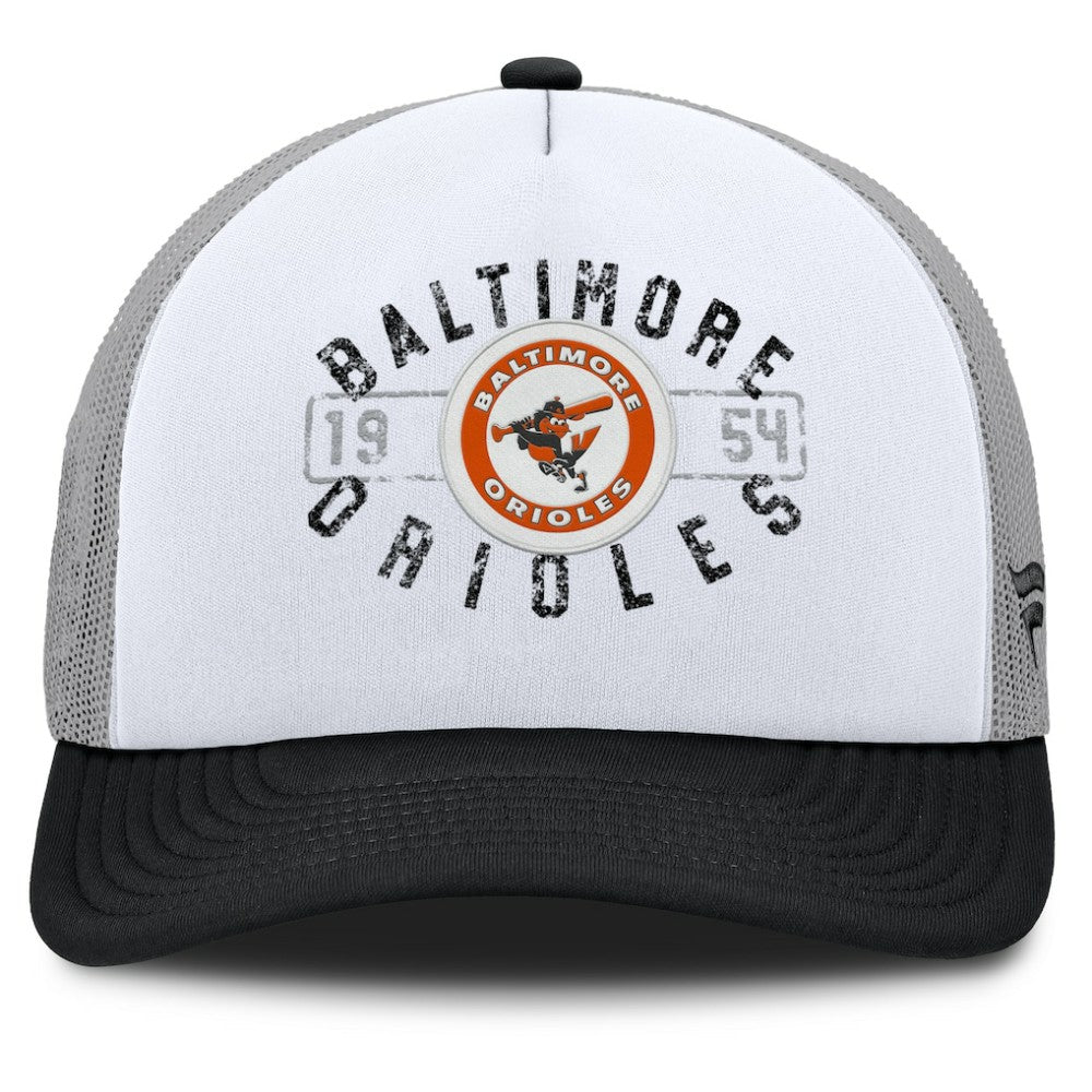 Baltimore Orioles Fanatics Designated A-Frame Foam Front Trucker Adjustable Hat - White/Black - Fanatics Discount