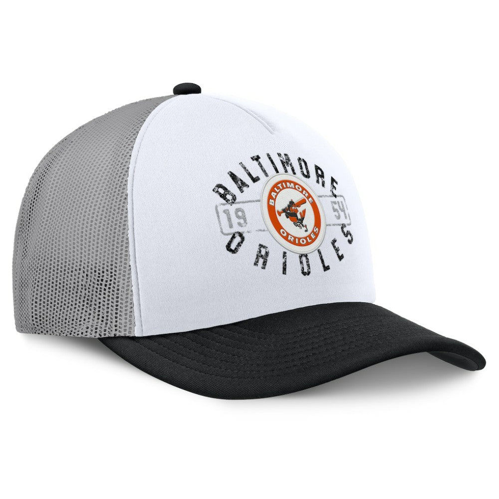 Baltimore Orioles Fanatics Designated A-Frame Foam Front Trucker Adjustable Hat - White/Black - Fanatics Discount