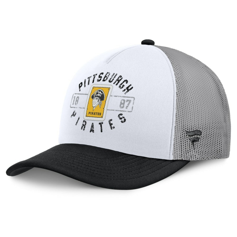 Pittsburgh Pirates Fanatics Designated A-Frame Foam Front Trucker Adjustable Hat - White/Black - Fanatics on Sale