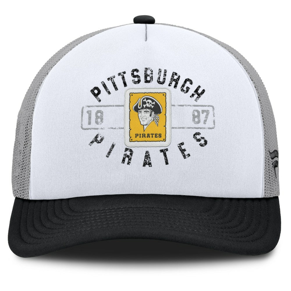 Pittsburgh Pirates Fanatics Designated A-Frame Foam Front Trucker Adjustable Hat - White/Black - Fanatics on Sale
