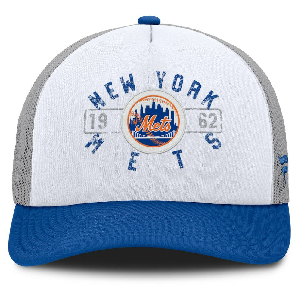 New York Mets Fanatics Designated A-Frame Foam Front Trucker Adjustable Hat - White/Royal - Fanatics on Sale