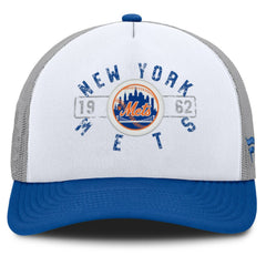 New York Mets Fanatics Designated A-Frame Foam Front Trucker Adjustable Hat - White/Royal - Fanatics on Sale