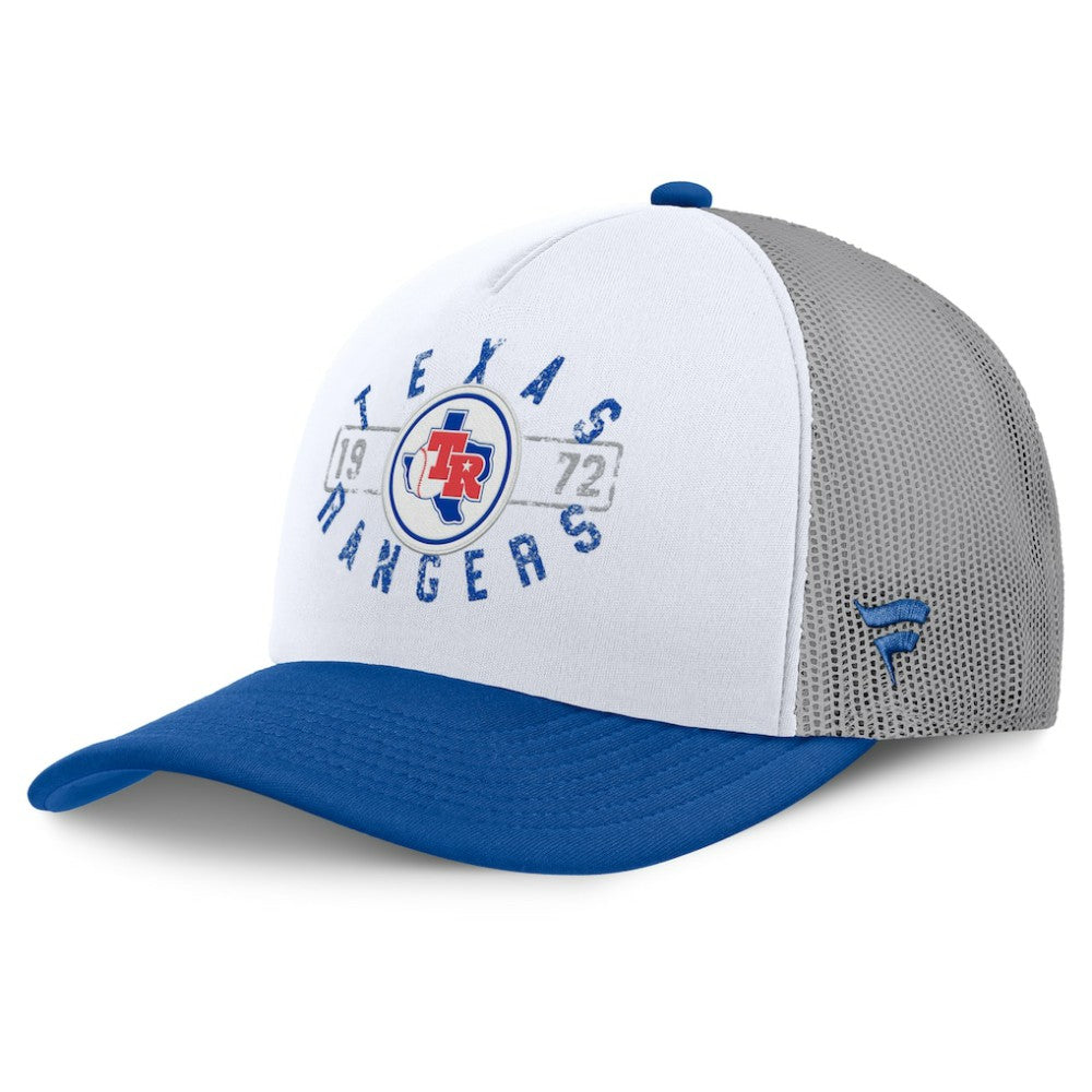 Texas Rangers Fanatics Designated A-Frame Foam Front Trucker Adjustable Hat - White/Royal - Fanatics Discount
