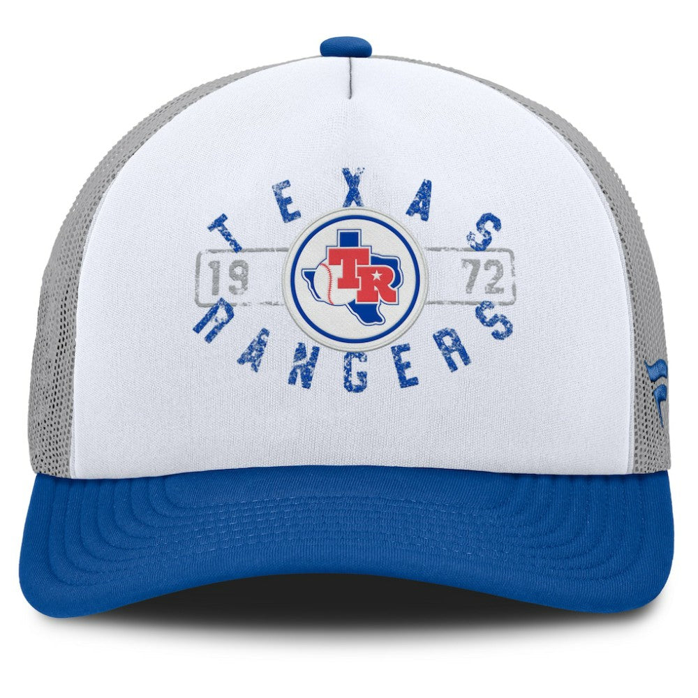 Texas Rangers Fanatics Designated A-Frame Foam Front Trucker Adjustable Hat - White/Royal - Fanatics Discount