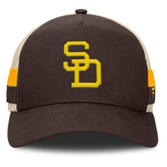 San Diego Padres Fanatics Inherited Side Stripe Trucker Adjustable Hat - Brown/Natural - Fanatics Discount