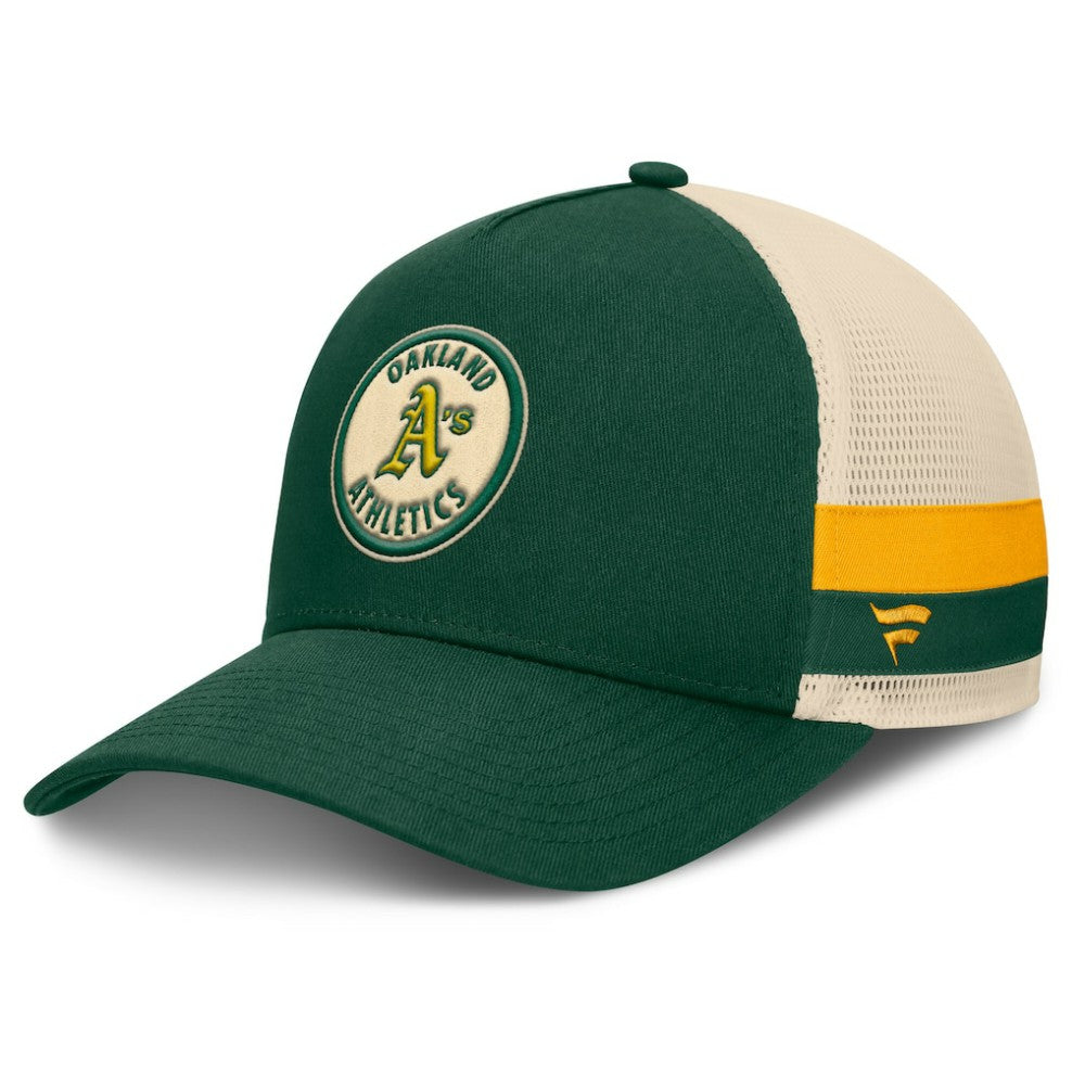 Athletics Fanatics Inherited Side Stripe Trucker Adjustable Hat - Green/Natural - Fanatics on Sale