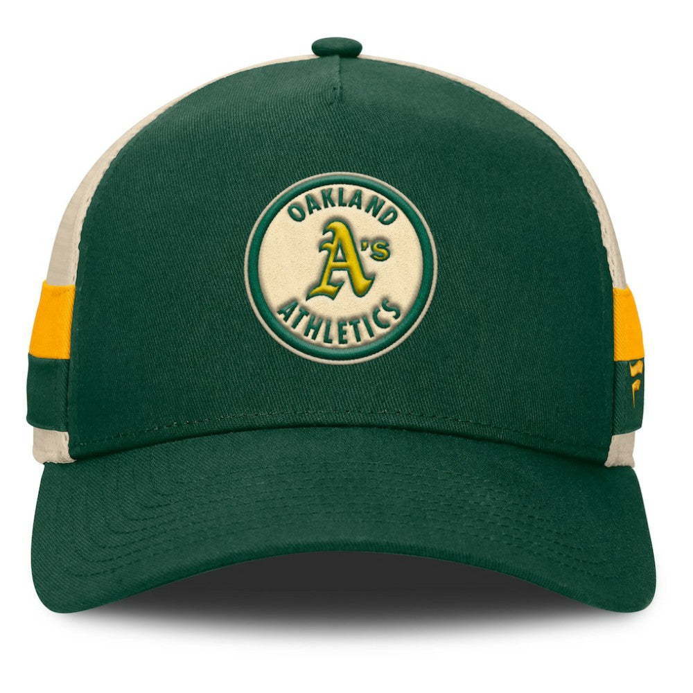 Athletics Fanatics Inherited Side Stripe Trucker Adjustable Hat - Green/Natural - Fanatics on Sale