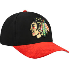 Chicago Blackhawks Mitchell & Ness May Flowers Pro Crown Adjustable Hat - Black/Red - NHL 202492204