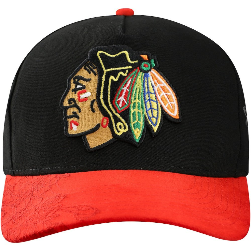 Chicago Blackhawks Mitchell & Ness May Flowers Pro Crown Adjustable Hat - Black/Red - NHL 202492204