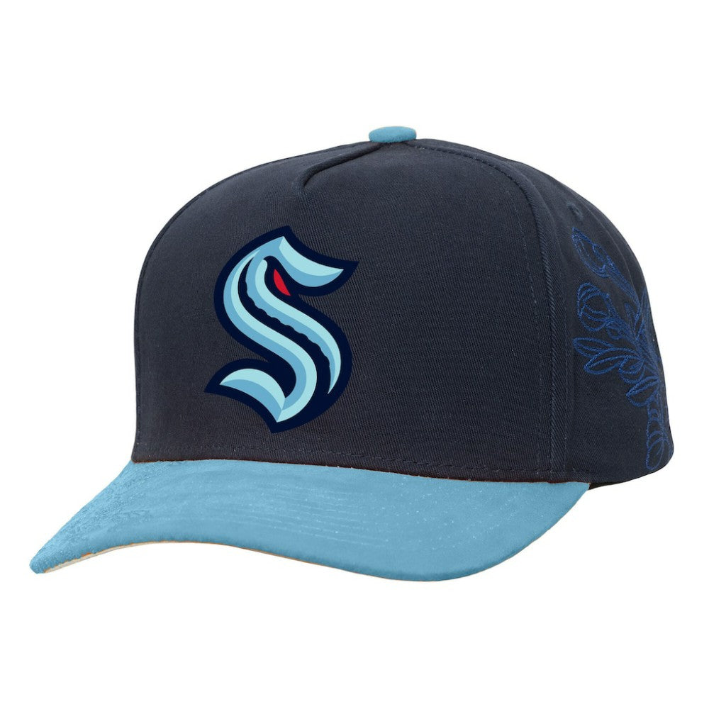 Seattle Kraken Mitchell & Ness May Flowers Pro Crown Adjustable Hat - Navy/Light Blue - NHL 202492219
