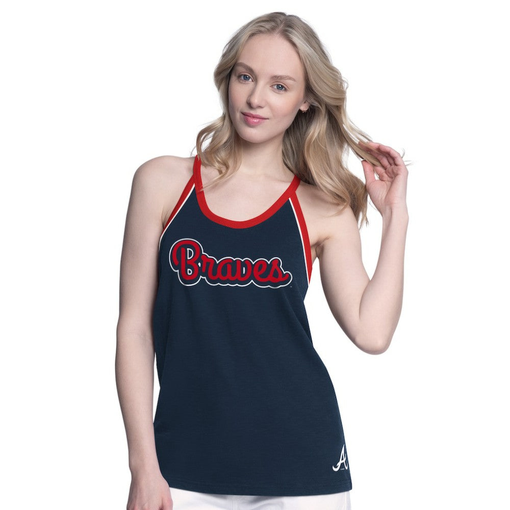 Atlanta Braves G-III 4Her by Carl Banks Women's Curveball Racerback Tank Top - Navy - MLB on Sale