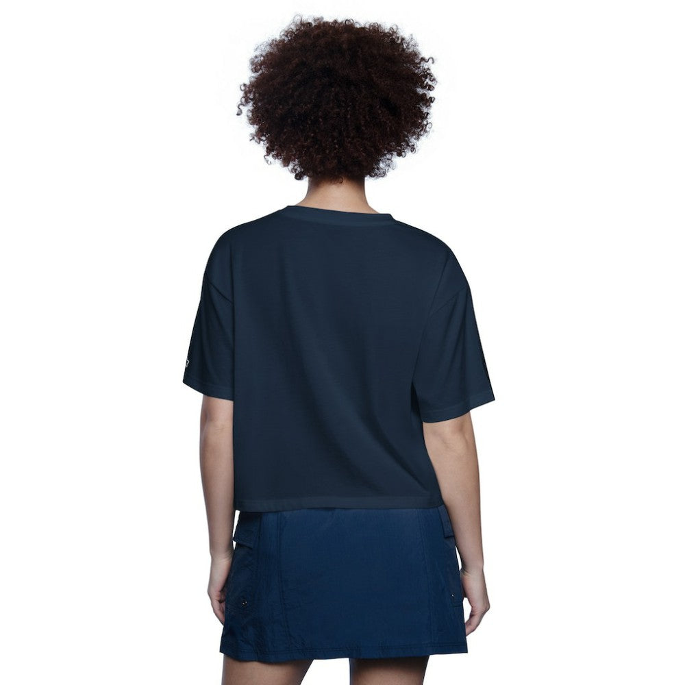 Cleveland Guardians Starter Women's Play the Ball Boxy Cropped T-Shirt - Navy - MLB Lifestyle