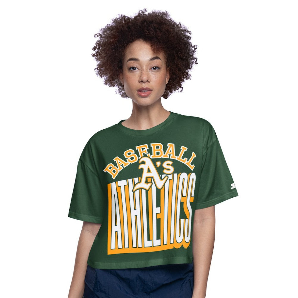 Athletics Starter Women's Play the Ball Boxy Cropped T-Shirt - Green - MLB Discount