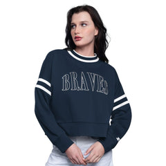 Atlanta Braves Starter Women's Power Play Cropped Pullover Sweatshirt - Navy - MLB Discount