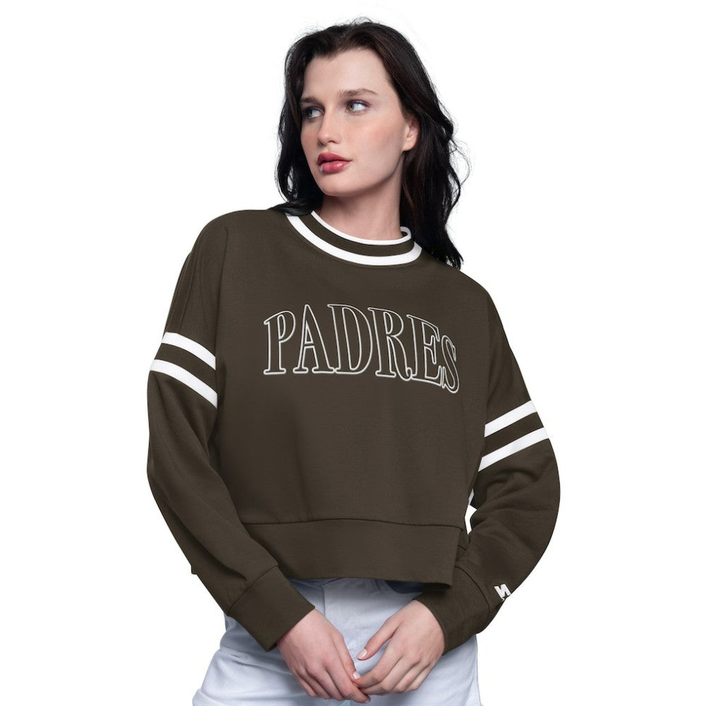 San Diego Padres Starter Women's Power Play Cropped Pullover Sweatshirt - Brown - MLB on Sale