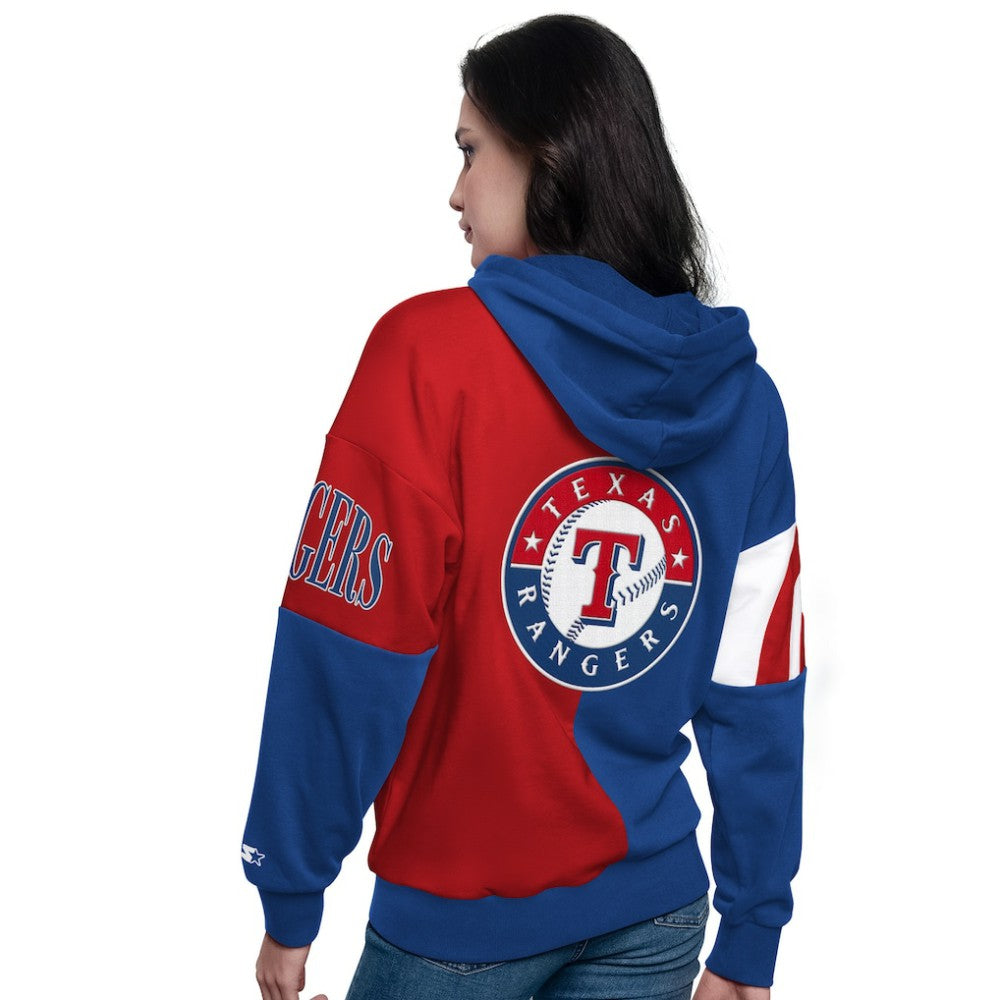 Texas Rangers Starter Women's Curve Ball Full Zip Hoodie Sweatshirt - Royal/Red - MLB Sale