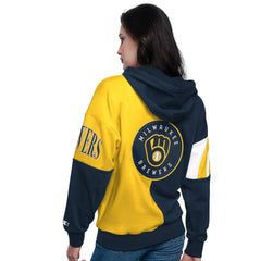 Milwaukee Brewers Starter Women's Curve Ball Full Zip Hoodie Sweatshirt - Navy/Gold - MLB Lifestyle
